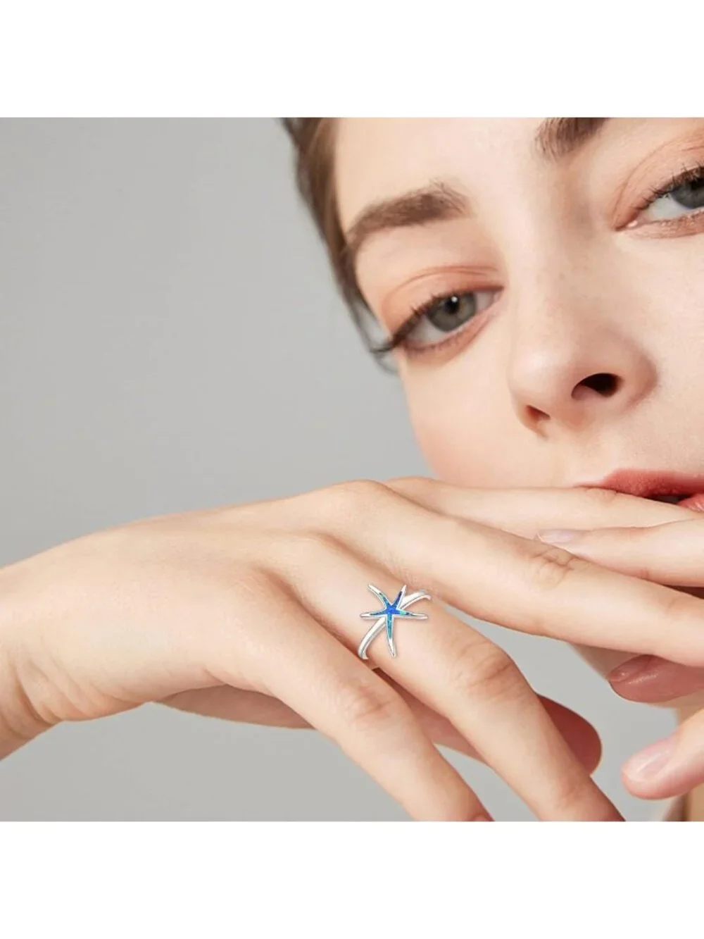 Elegant 925 Sterling Silver Starfish Ring with Blue Opal - Fashion Jewelry Gift